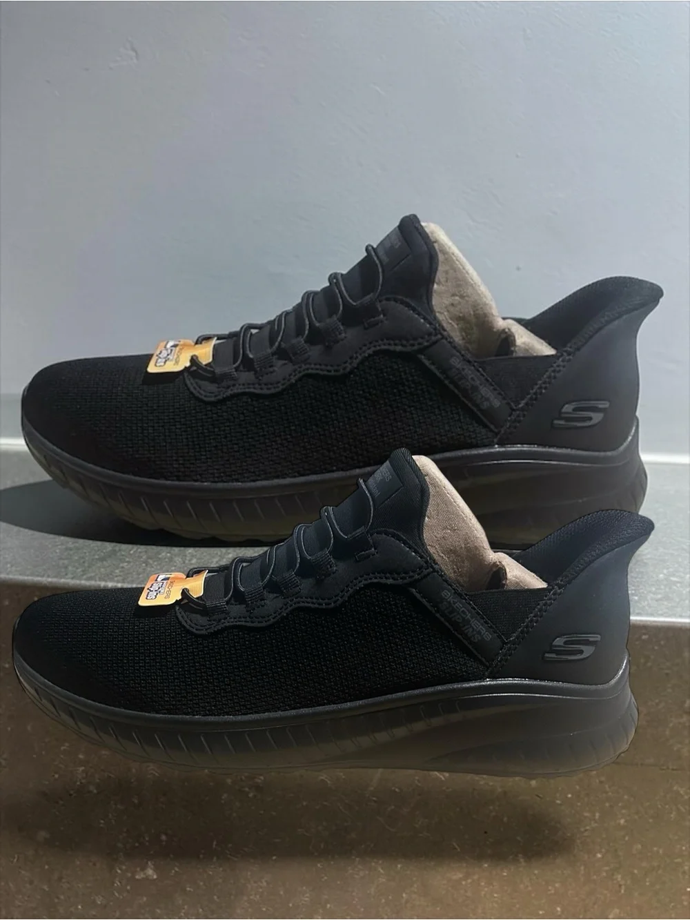 Skechers WOMANS Black and Gray Comfort Knit Slip-On Sneakers